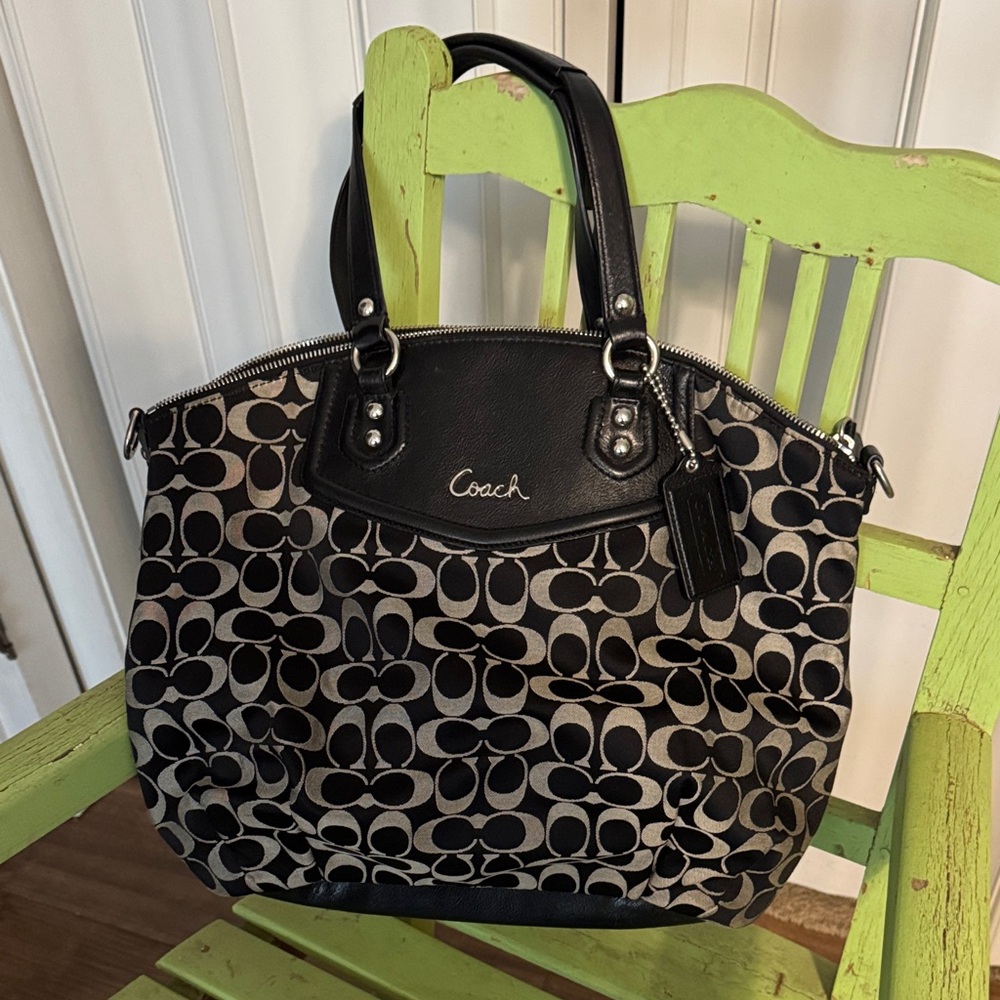 Vintage Coach Black and Silver Signature Handbag